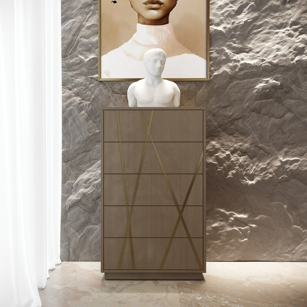 VIG Furniture Modrest Nixa - Modern Wide Birch + Brushed Bronze Chest VGVC-J1909-5H-L-BIR