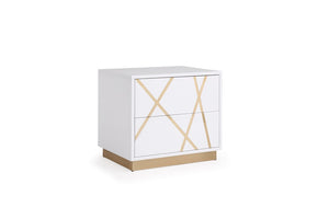 VIG Furniture Nixa White & Gold Eastern King Bed Set With Upholstered Headboard, High-Gloss Frame & Nightstands VGVCBD1909-BLK-BED-2NS-SET-EK