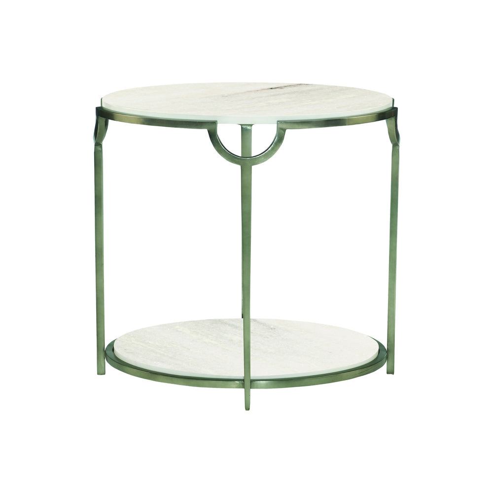 Bernhardt Bernhardt Oval Morello Metal End Table With Faux Carrara Marble Tops, Oxidized Nickel Frame, 28"W 469113