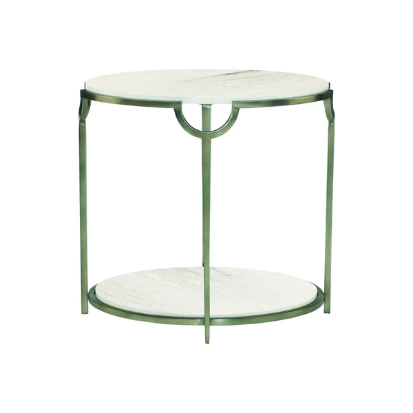 Bernhardt Bernhardt Oval Morello Metal End Table With Faux Carrara Marble Tops, Oxidized Nickel Frame, 28"W 469113