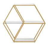 Homelegance By Top-Line Parveen Hexagon Wood and Glass 4-Shelf Modular Bookcase Gold Iron