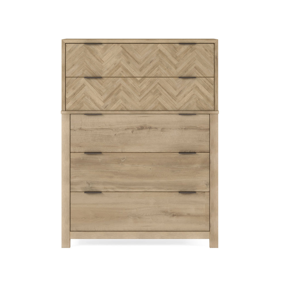 A.R.T. Furniture Garrison Drawer Chest: Stylish Washed Oak Storage With Herringbone Design And Cedar-lined Drawers Brown Parawood Solids With Ash Embossing,White Oak Veneers,Metal 322150-1302