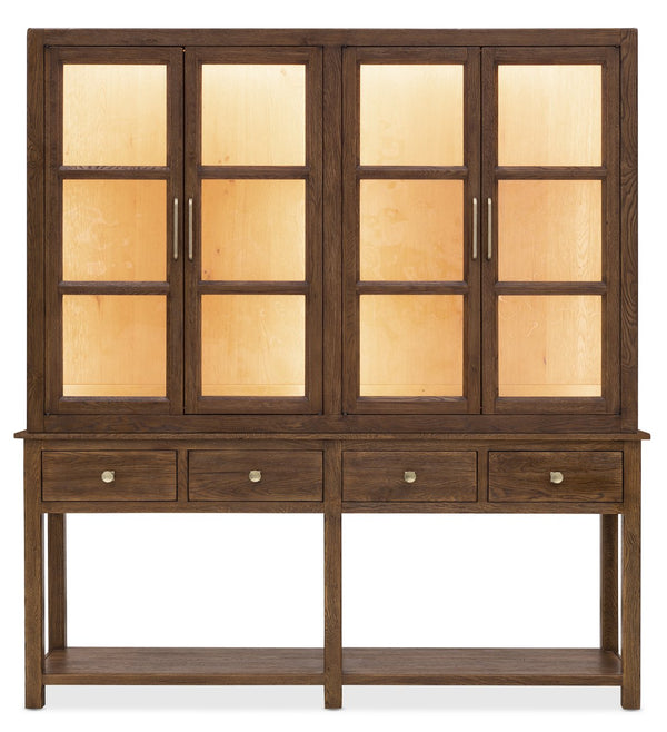 Hooker Furniture Driftwood Oak Sideboard with Seeded Glass Doors Led Lighting and Artisan Hardware 6820-75900-85