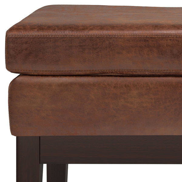 English Elm Carlson Small Ottoman Bench In Distressed Saddle Brown - Stylish Mid-Century Design For Any Room B136P159237