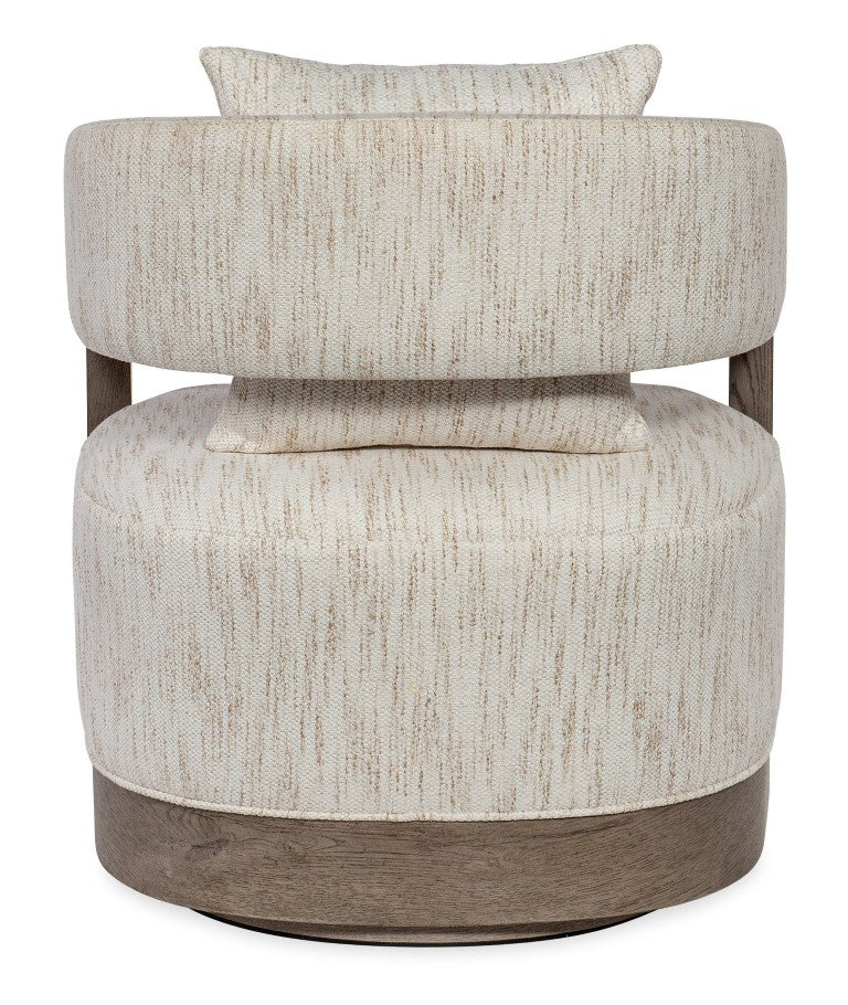 Hooker Furniture Calloway Sculptural Swivel Chair In Daphne Parchment With Smoked Gray Oak Base And Lumbar Pillow - Comfort And Style CC202-SW-485