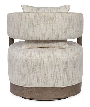 Hooker Furniture Calloway Sculptural Swivel Chair In Daphne Parchment With Smoked Gray Oak Base And Lumbar Pillow - Comfort And Style CC202-SW-485