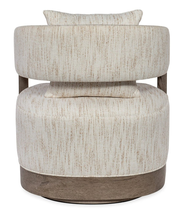 Hooker Furniture Calloway Sculptural Swivel Chair In Daphne Parchment With Smoked Gray Oak Base And Lumbar Pillow - Comfort And Style CC202-SW-485