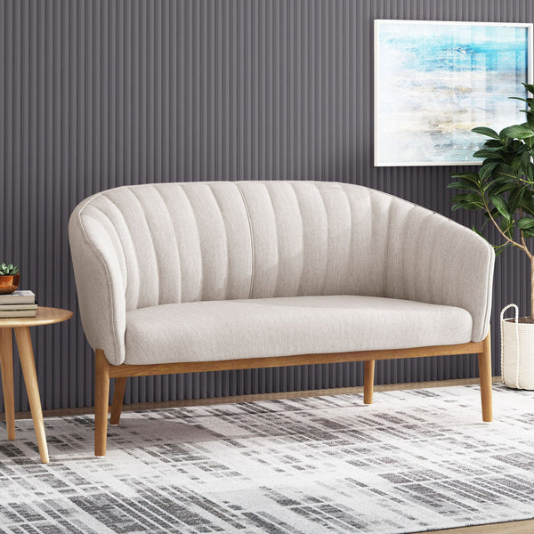 English Elm Loveseat Mid-century Modern Channel Tufted Upholstered Sofa with Rubberwood Tapered Legs 65780.00FBGE