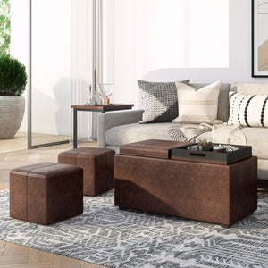 English Elm Avalon 5-Piece Storage Ottoman Set - Distressed Chestnut Faux Leather With Versatile Functionality B136P159760