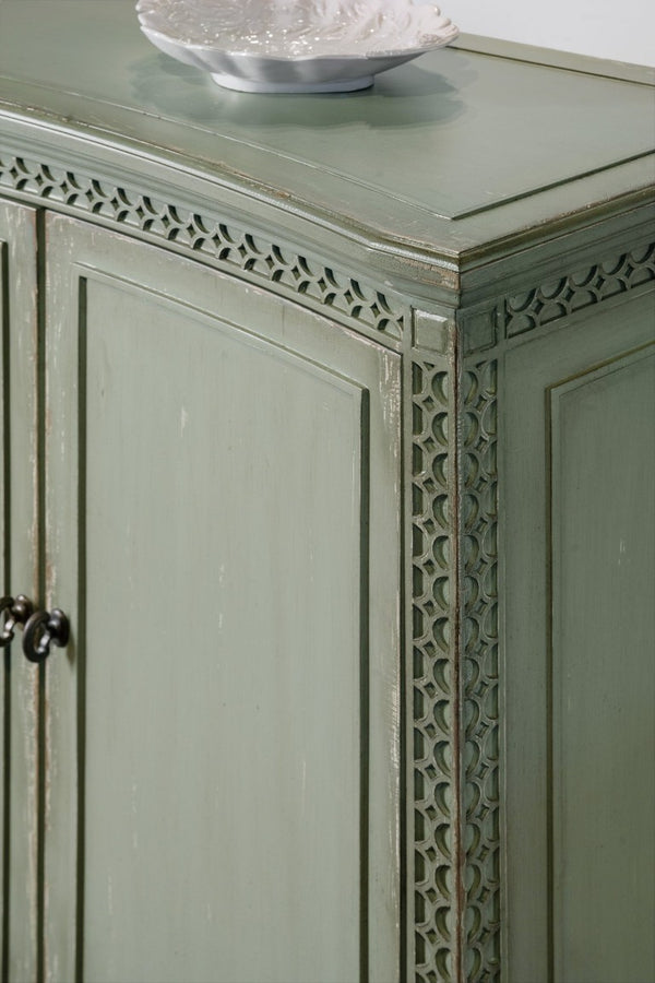 Hooker Furniture Charleston Verdigris Green Two-Door Accent Chest With Soft-Close Doors, Fretwork & Adjustable Shelf 6750-50001-32