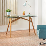 Christopher Knight Home® - Noble House - Croxton Mid-Century Acacia Wood Desk with Tempered Glass Top, Natural and Green