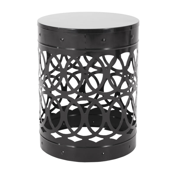 English Elm Outdoor Powder-coated Iron Nesting Accent Tables Set of 2 Laser-cut Circle Design Black 73606.00BLK