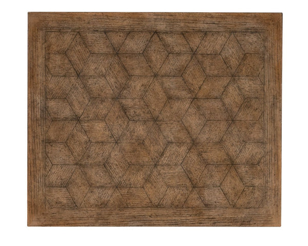 Hooker Furniture Americana Parquet Trestle End Table With Honey Oak Top & Molasses Base, Distressed Heirloom Charm 7050-80113-89