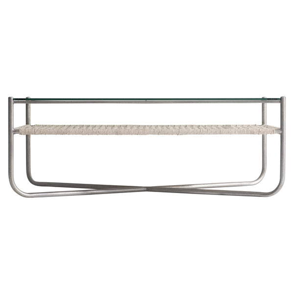 Bernhardt Bernhardt Kendo Cocktail Table With Tempered Glass, Woven Abaca Shelf & Graphite Steel Frame, 50" 328021