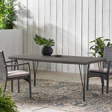 Christopher Knight Home® - Noble House - Bedford Outdoor Grey Wicker Rectangular Dining Table with Hair Pin Legs