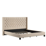 Homelegance By Top-Line Thorin Wingback Button Tufted Bed Beige Linen