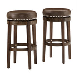 Homelegance By Top-Line Emerson Brown Finish Faux Leather 29" Swivel Bar Height Stool (Set of 2) Brown Rubberwood