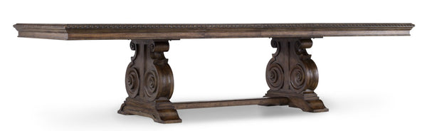 Hooker Furniture Rhapsody Grand Rectangle Dining Table With Scrolled Trestle Base, Reclaimed Walnut Rustic Finish, Seats 8–12 5070-75207