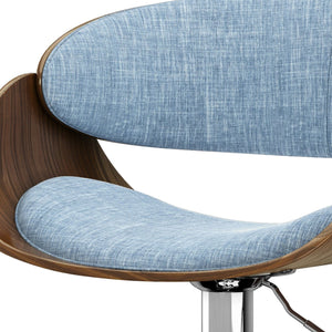 English Elm Amery Mid Century Modern Adjustable Swivel Bar Stool with Walnut Veneer Bentwood Frame & Gas Lift Light Blue B136P158313