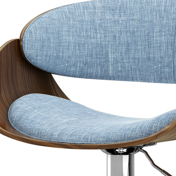 English Elm Amery Mid Century Modern Adjustable Swivel Bar Stool with Walnut Veneer Bentwood Frame & Gas Lift Light Blue B136P158313