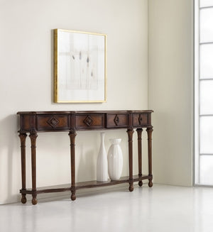 Hooker Furniture Transitional 72-Inch Narrow Console Table | Dark Cherry & Burl Wood Veneer | 4-Drawer 963-85-122