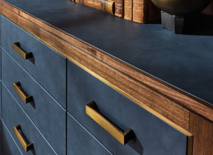 Hooker Furniture Melange Geneva 12 Drawer Walnut Chest with Navy Leather Fronts and Brass Pulls 628-90011-45