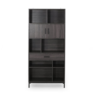 English Elm Christopher Knight Home® - CUBE Contemporary Cube Unit Bookcase in Grey Oak with Faux Wood, Iron Legs, Shelves, Drawer & Cabinets 66446.00