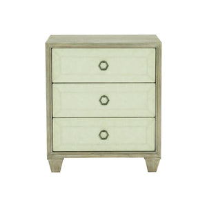 Bernhardt Bernhardt Santa Barbara Nightstand With 3 Fabric-Wrapped Drawers, Warm Oak Finish, Vintage Nickel Accents 385216