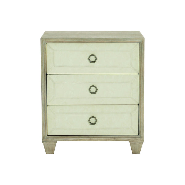 Bernhardt Bernhardt Santa Barbara Nightstand With 3 Fabric-Wrapped Drawers, Warm Oak Finish, Vintage Nickel Accents 385216