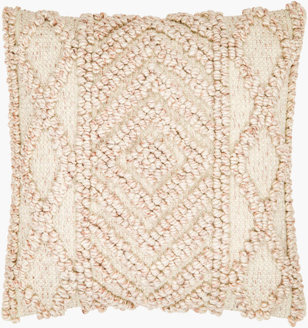 Surya Nacka Eco-friendly 18" Accent Pillow Kit - Durable, Lightweight, Artisan-made For Cozy Cottage Style Pale Pink Recycled Pet Yarn,Polyester Nka002-1818p