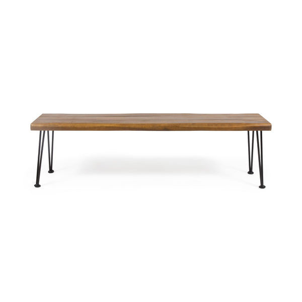 English Elm Christopher Knight Home® - ZION Acacia Wood & Metal Rectangular Bench 66" Rustic Faux Live Edge Top with Hairpin Legs, Industrial Comfort 69418.00