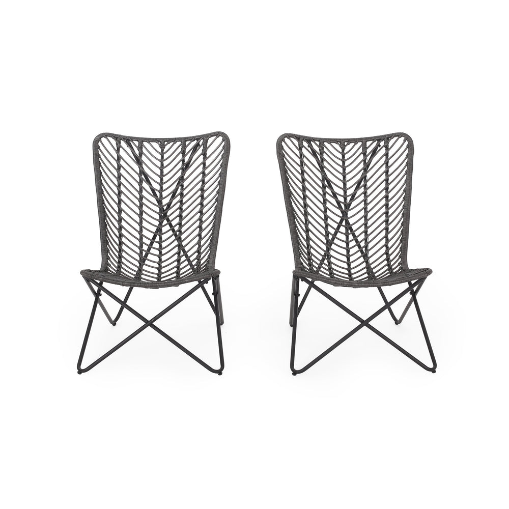 English Elm Gatlin Woven Wicker Outdoor Accent Chair Set Bohemian Curved Shell with Geometric Base 70650.00GRY