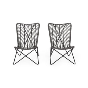 English Elm Gatlin Woven Wicker Outdoor Accent Chair Set Bohemian Curved Shell with Geometric Base 70650.00GRY