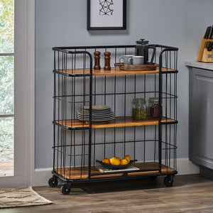 Christopher Knight Home® - Noble House - Colwill Modern Industrial Handcrafted Mango Wood Kitchen Cart with Wheels, Natural and Black