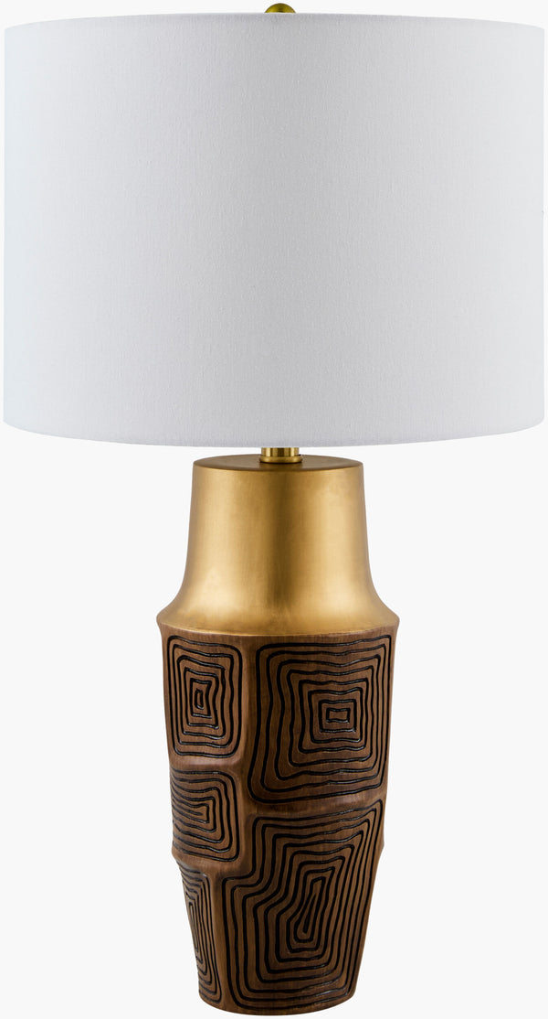 Surya Nikki 26" Rustic Accent Table Lamp With Linen Shade - Timeless Elegance For Any Room Decor! Body, Gold,Finial, Gold,Cord, Translucent Iron,Linen,Plastic,Iron Nki-001