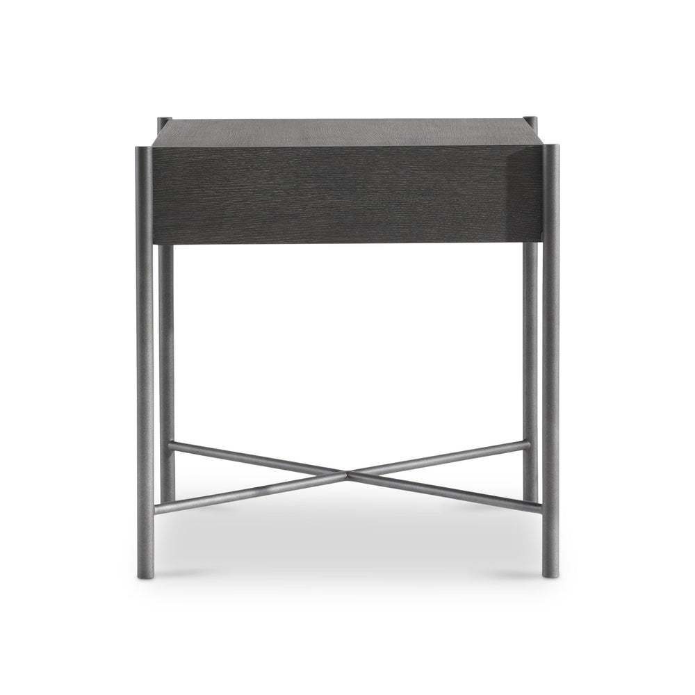 Bernhardt Bernhardt Wire-Brushed Oak Side Table With Textured Steel Base, Floating Top & X-Stretcher Accent 360126