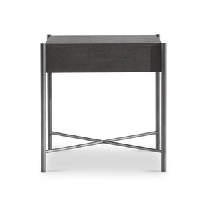 Bernhardt Bernhardt Wire-Brushed Oak Side Table With Textured Steel Base, Floating Top & X-Stretcher Accent 360126