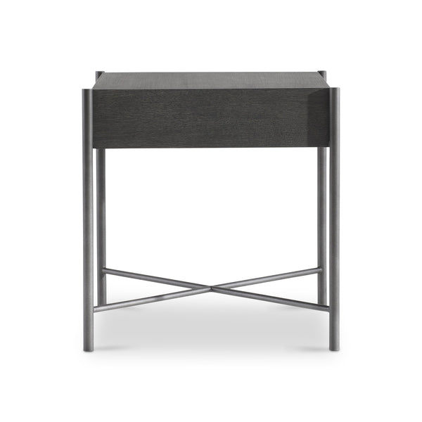 Bernhardt Bernhardt Wire-Brushed Oak Side Table With Textured Steel Base, Floating Top & X-Stretcher Accent 360126