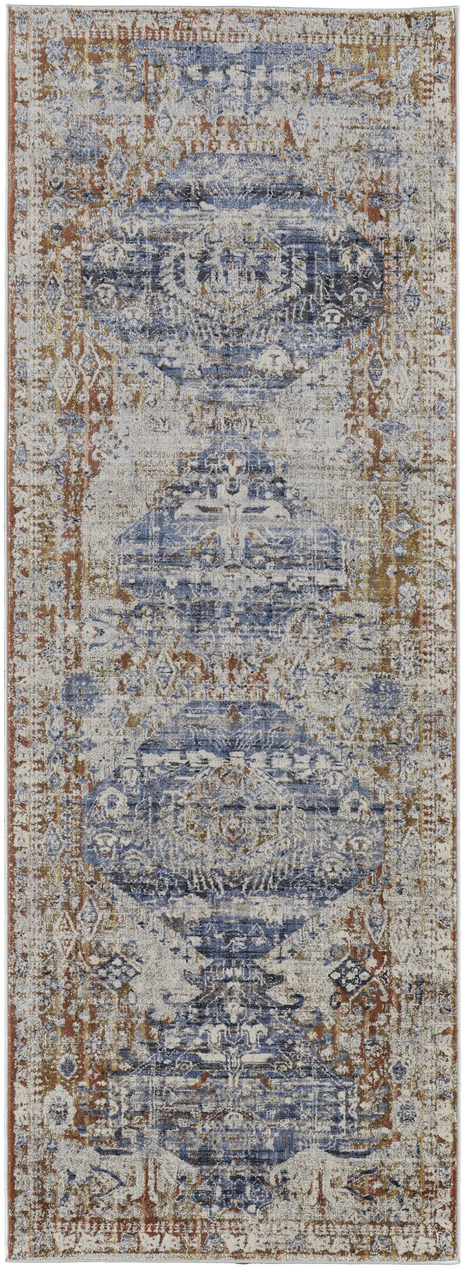 Feizy Rugs Kaia Luxurious Low Pile Medallion Area Rug - Soft, Durable, And Fade-resistant For High Traffic Areas Ivory,Orange,Blue Polypropylene,Viscose,Polyester Kai39hwfbluredi3e