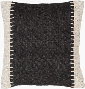 Surya Niko Rustic Cotton & Wool Accent Pillow Cover - 20" Square For Charming Home Decor & Easy Care Black Wool,Cotton,Cotton Nko001-2020p
