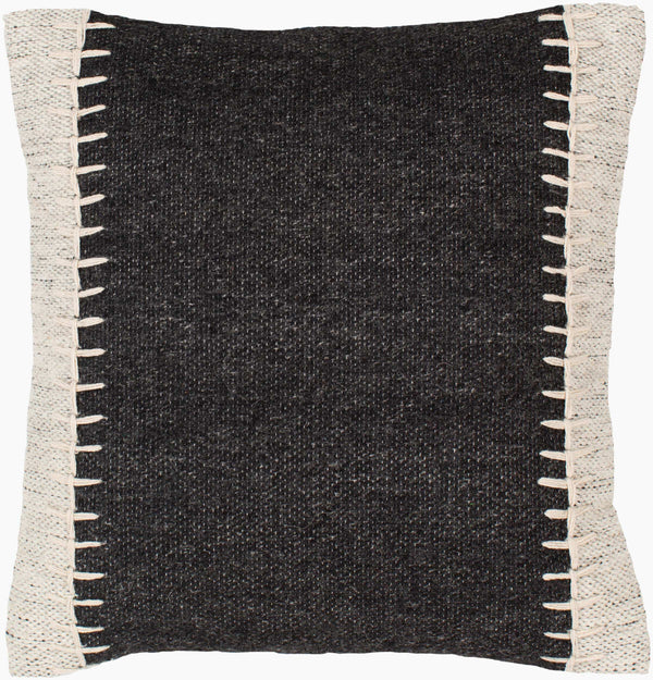 Surya Niko Rustic Cotton & Wool Accent Pillow Cover - 20" Square For Charming Home Decor & Easy Care Black Wool,Cotton,Cotton Nko001-2020p