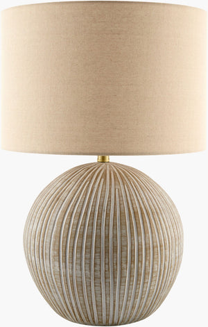 Surya Nakoa Linen Drum Shade Table Lamp with Metal Base for Bedroom or Living Room NKOA-002
