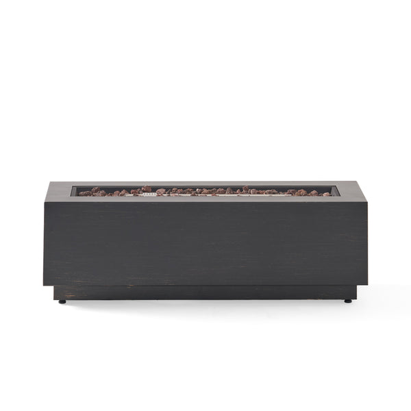 English Elm 40" Outdoor Propane Fire Pit 50000 Btu Powder Coated Iron Rectangular Patio Warmer 62836.00BRN-50K