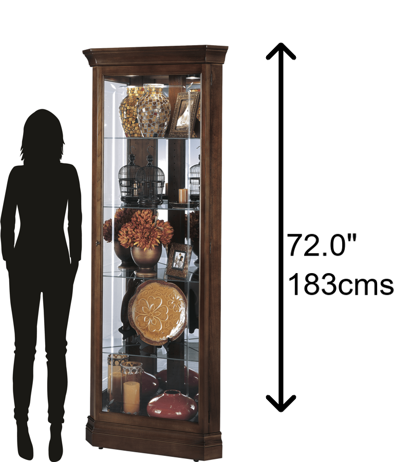 Hekman Furniture 680346 Jennings Curio Cabinet - Elegant Cherry Bordeaux Corner Design With 5 Glass Display Shelves Cherry Bordeaux Jennings Corner Curio Cabinet 680346