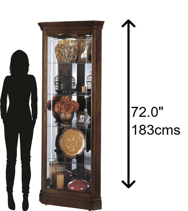 Hekman Furniture 680346 Jennings Curio Cabinet - Elegant Cherry Bordeaux Corner Design With 5 Glass Display Shelves Cherry Bordeaux Jennings Corner Curio Cabinet 680346
