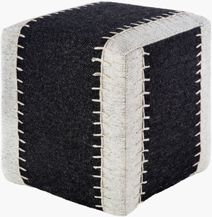Surya Niko Rustic Woven Pouf - 18"H X 16"W X 16"D Cotton & Wool Blend For Extra Seating & Footrest Black Wool,Cotton,Cotton,Polybeads Nkpf001-161618