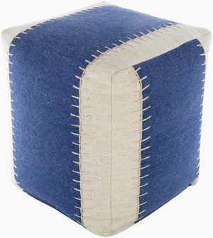 Surya Niko Rustic Woven Pouf - 18"H X 16"W X 16"D Cotton & Wool Blend For Extra Seating & Footrest Dark Blue Wool,Cotton,Cotton,Polybeads Nkpf002-161618