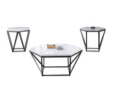 English Elm Steve Silver - Corvus - 3 Piece Table Set - White Marble Hexagon