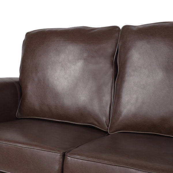English Elm 3 Seater Pu Leather Sofa with Nailhead Trim Tapered Birch Legs for Modern Living 71405.00PUDBRN