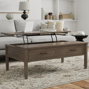 English Elm Ela Lift Top Coffee Table Smoky Brown - Solid Wood Handcrafted Storage, Shaker Drawers & Lift Top B136P158610